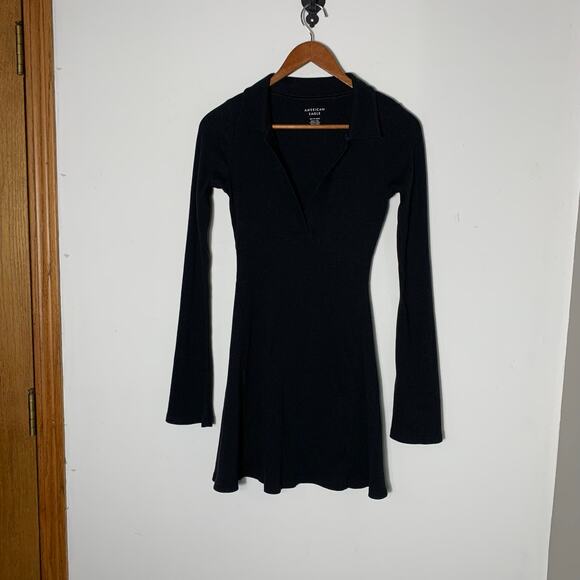 Womens American Eagle AE Collared Knit Mini Dress Black Size XS EUC! - Picture 3 of 4